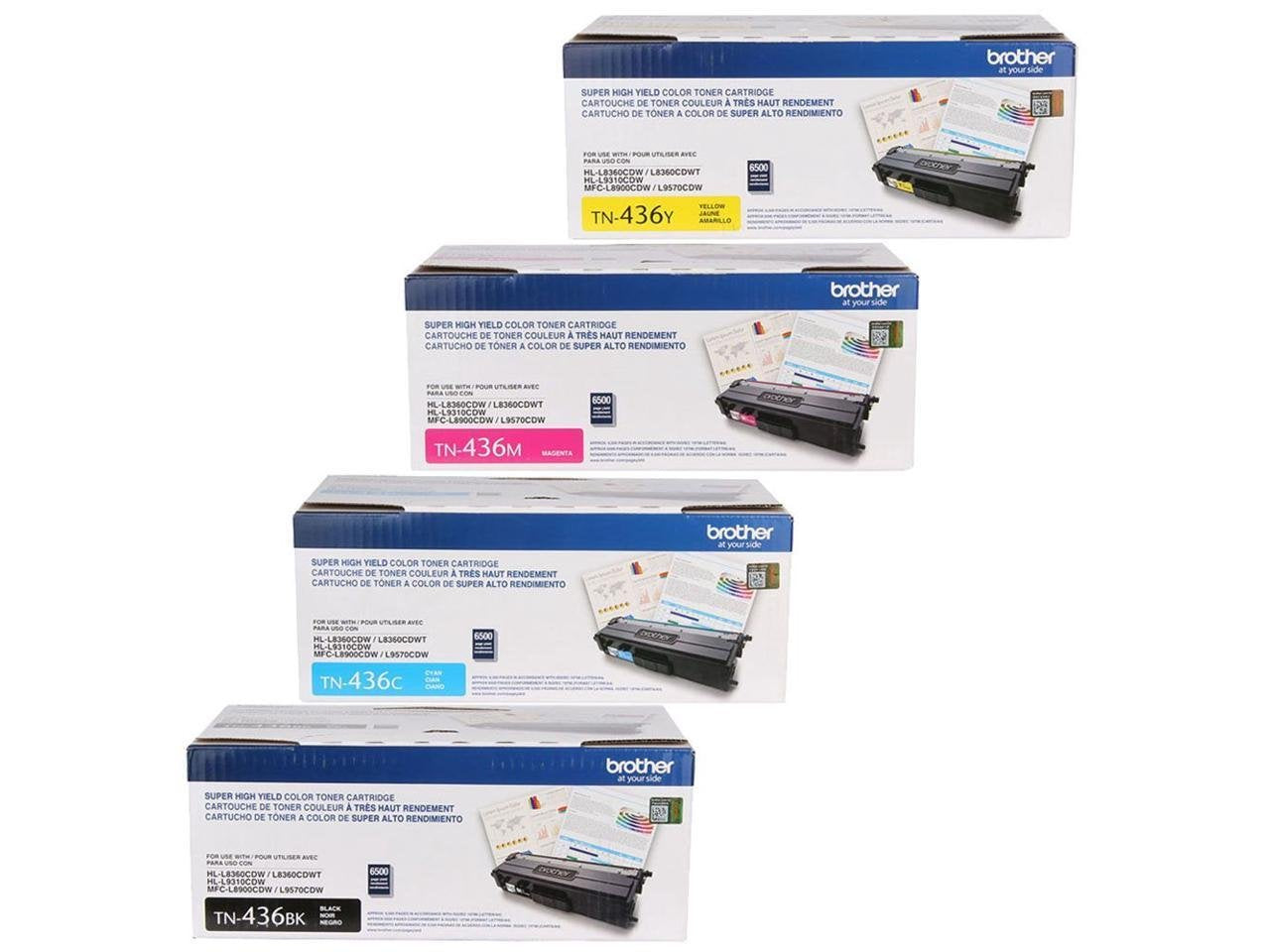 Brother Genuine TN436BK, TN436C, TN436M, TN436Y High Yield Color Laser Black, Cyan, Magenta and Yellow Toner Cartridge Set