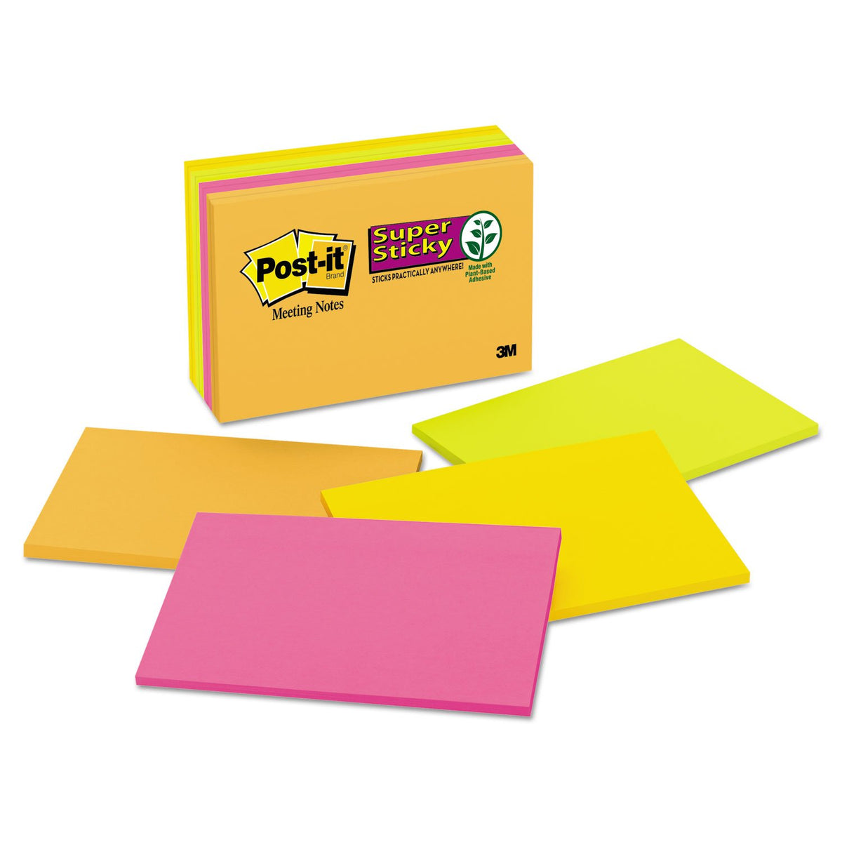 Post-it Notes Super Sticky Meeting Notes in Rio de Janeiro Colors, 6 x 4, 45/Pad, 8 Pads/Pack
