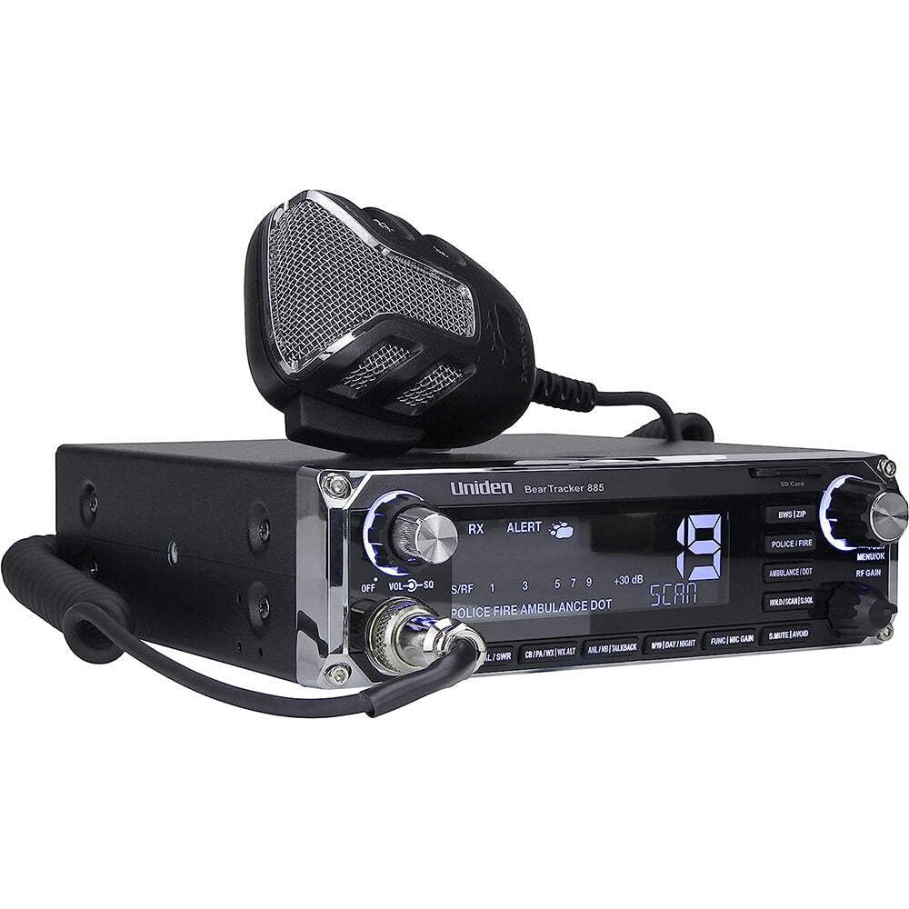 Uniden BEARTRACKER 885 Hybrid Full-Featured CB Radio + Digital TrunkTracking Police/Fire/Ambulance/DOT Scanner w/ BearTracker Warning System Alerts, 40-channel CB, 4-Watts power, 7-color display.