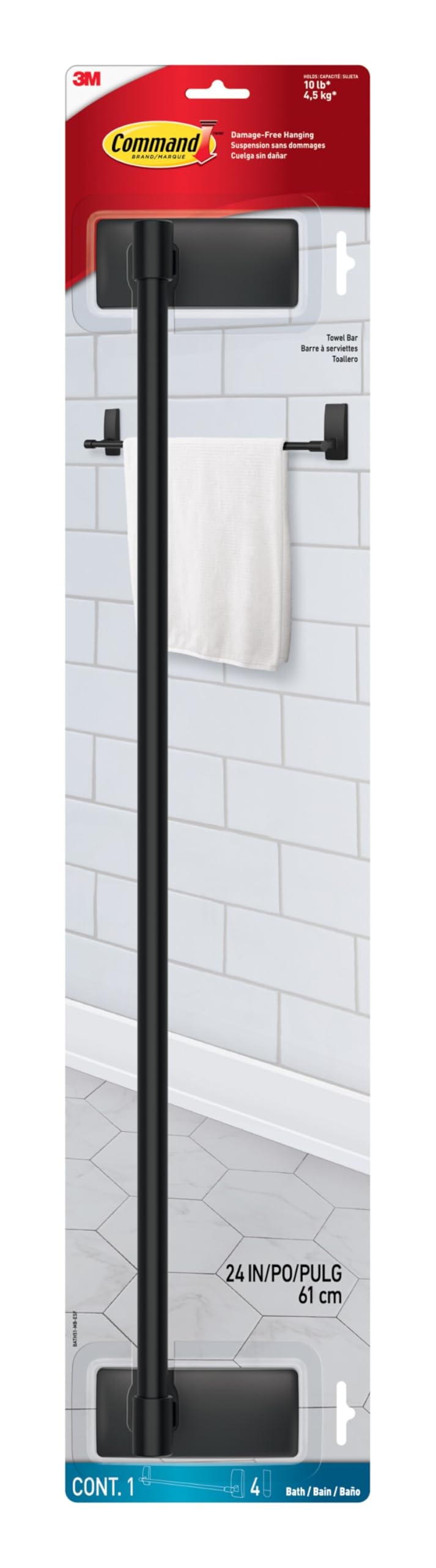3M Command Matte Black 24" Towel Bar