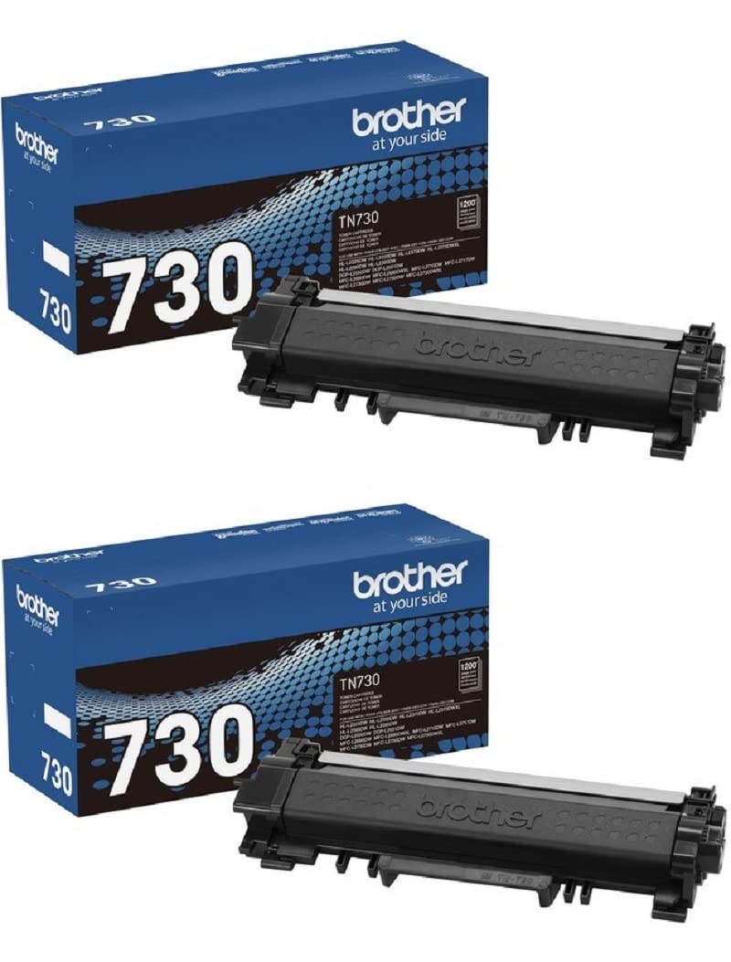 Brother Genuine TN730 2-Pack Standard Yield Black Toner Cartridge with Approximately 1,200 Page Yield/Cartridge