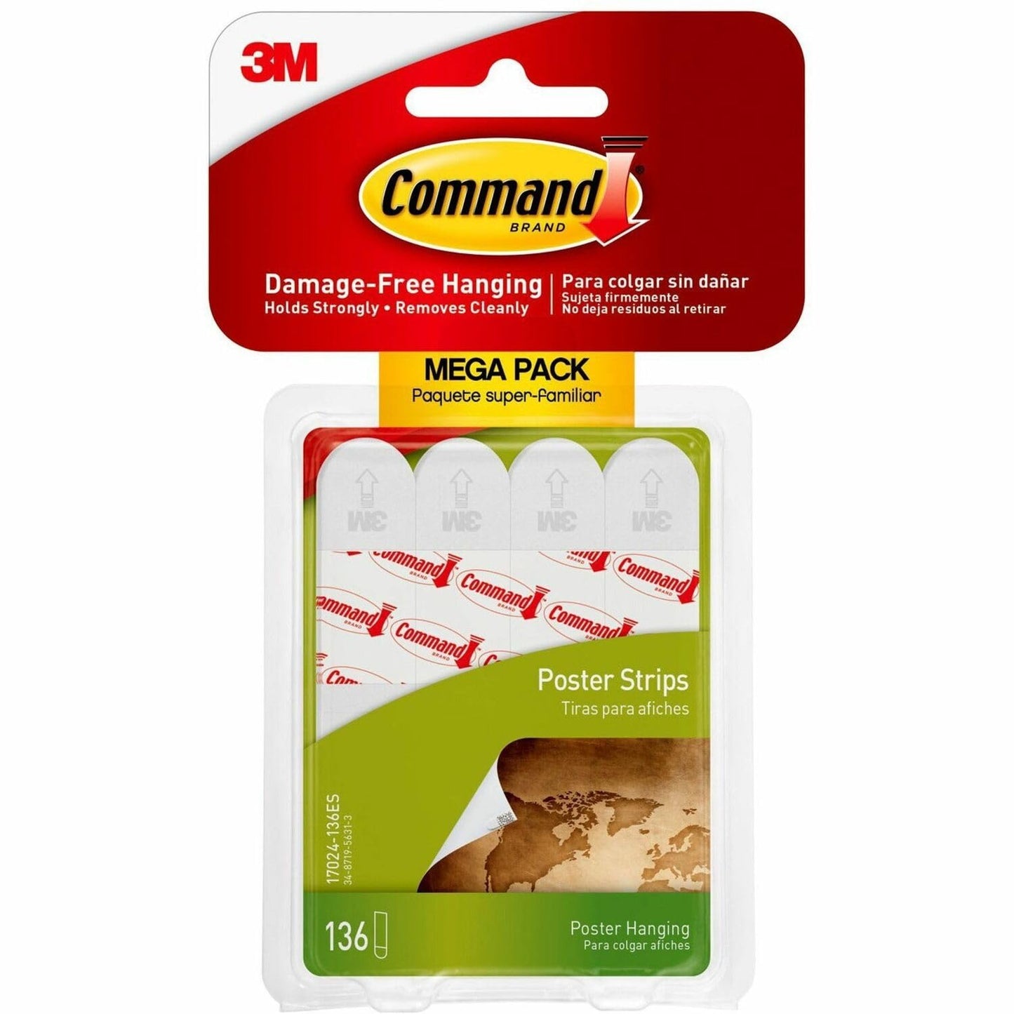 Command Poster Strips Mega Pack, 136 Strips Damage-Free Poster Hangers, No Tools Requried, Great for Home, Room, Wall, Office, and Dorm Decor, White Adhesive