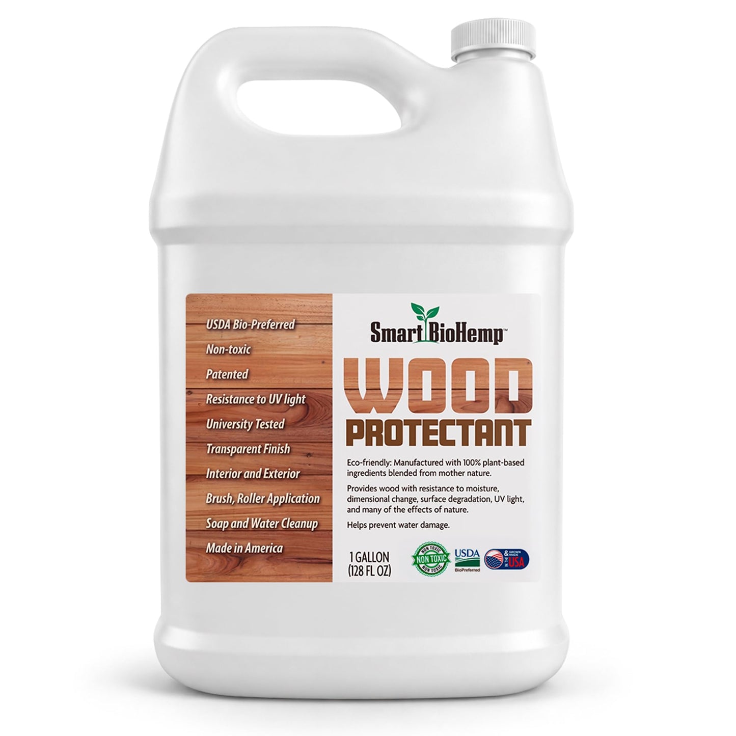 Smart BioHemp Plant-Powered 1-Gallon Protectant, Protects Wood From Water & UV Rays, Penetrating Wood Treatment for Outdoor and Indoor Furniture, Marine, and Decking, 300-400 Sq. Ft of Coverage