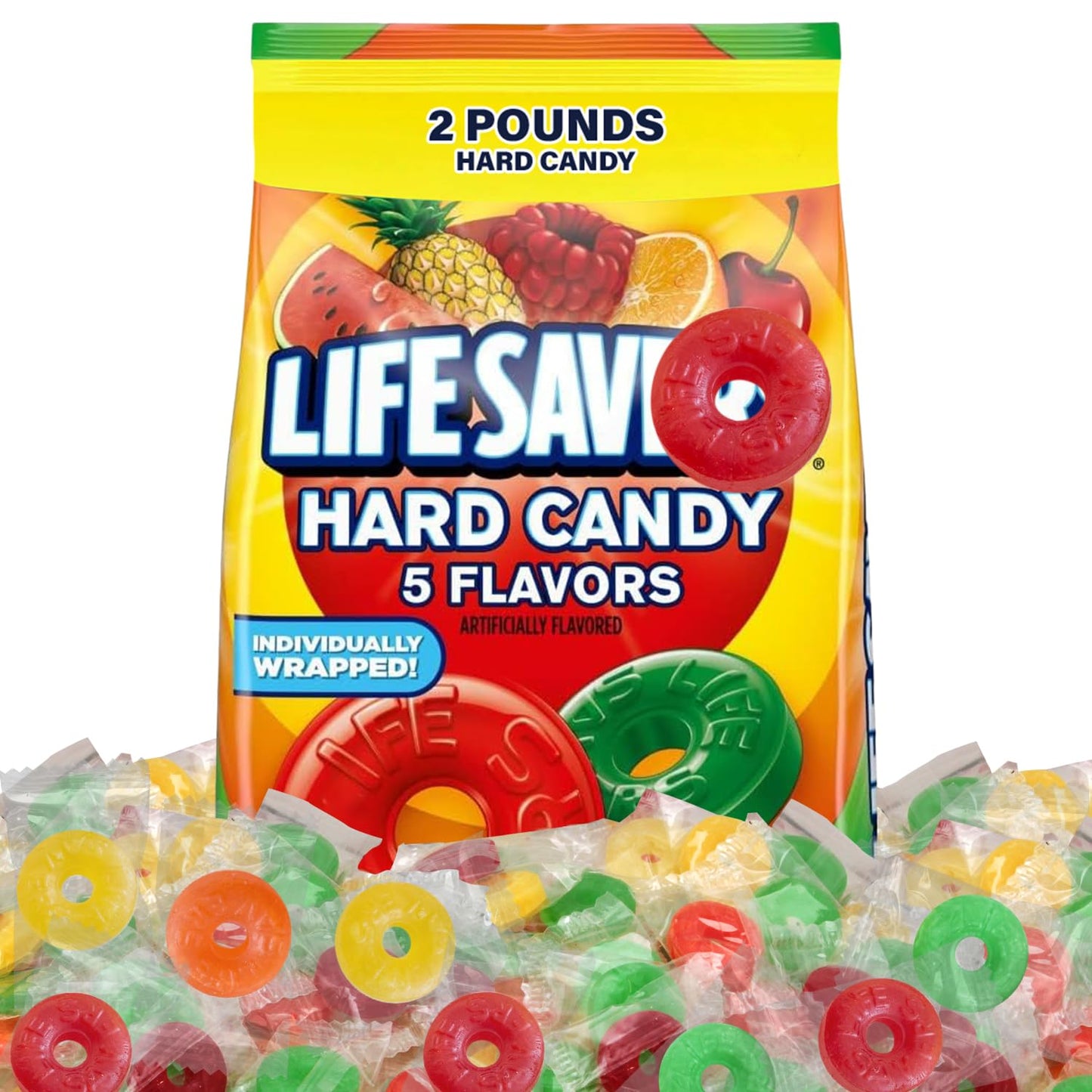 LIFE SAVERS Hard Candy Bag 5 Flavors, Hard Candy Individually Wrapped for Goodie Bags, Road Trips, Treats, Offices, Celebrations, 50-Ounce Party Size