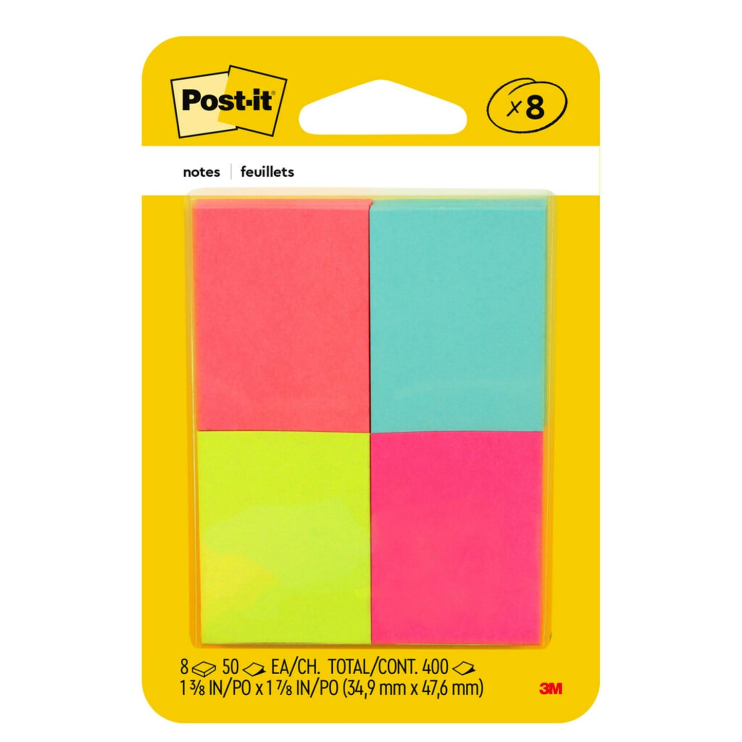 Post-it Mini Notes, 1 3/8 in. x 1 7/8 in., 8 Sticky Notes Pads, 50 Sheets per Pad, Poptimistic Collection, School Supplies and O?ce Products, The Original Post-it Note