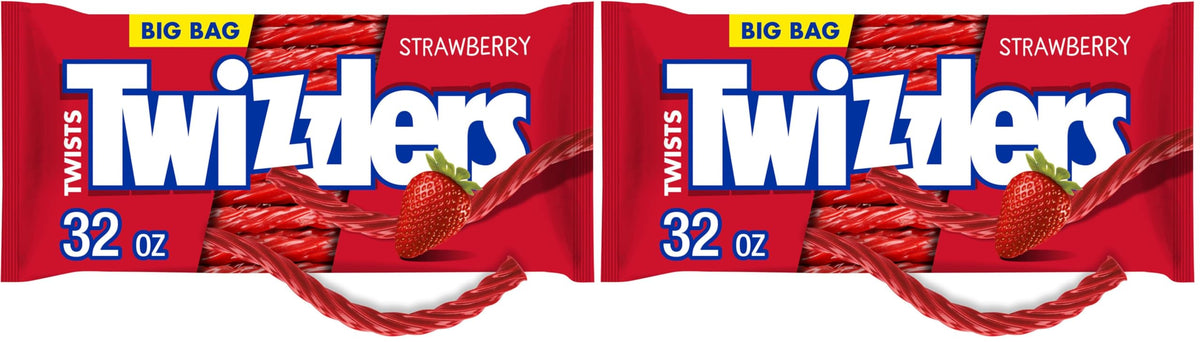 TWIZZLERS Twists Strawberry Flavored Licorice Style, Easter Candy Big Bag, 32 oz (Pack of 2)