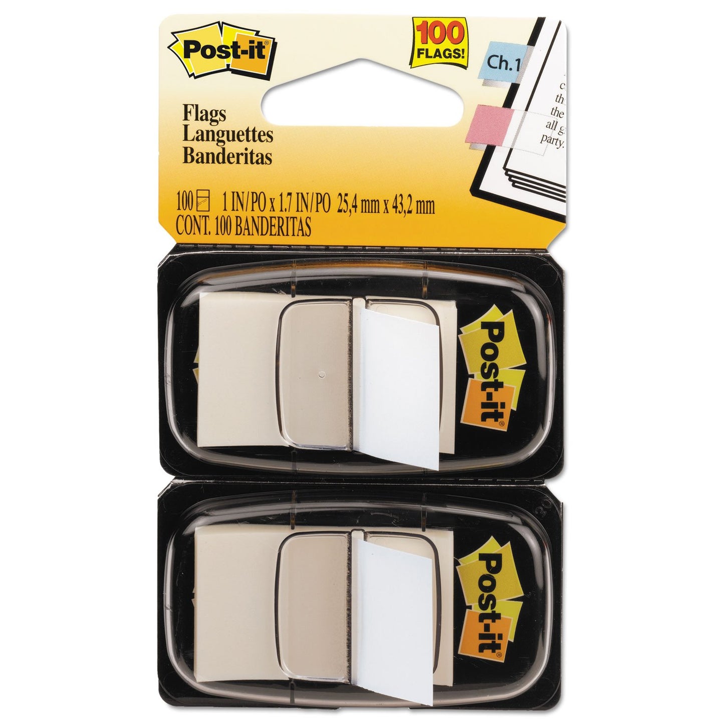 Post-it?« Flags, 1 Inch, Ideal For Marking and Flagging Paper Documents, White, 50 per Dispenser, Two Dispensers per Pack