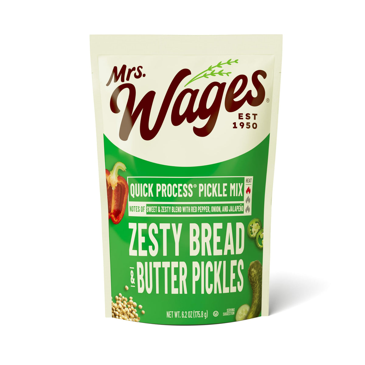 Mrs. Wages Zesty Bread and Butter Pickles Quick Process Mix, Quick and Easy, Simple-To-Use, Sweet, Sour & Spice Flavor, Enhance Pickled Cucumbers, 6.2 oz Packet (Value Pack of 12)