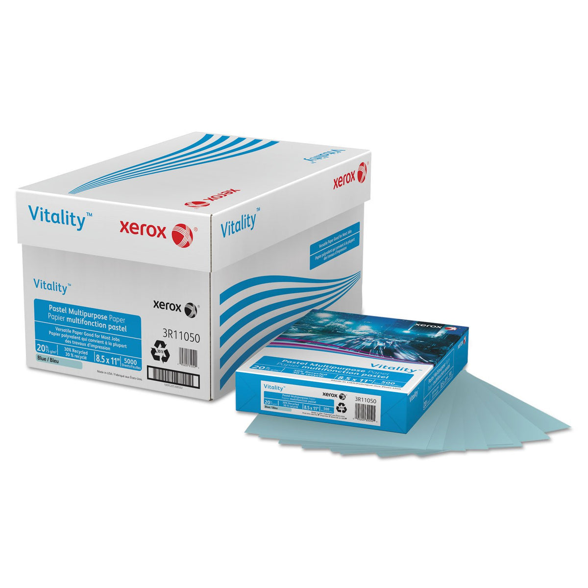 Xerox® Vitality™ Pastel Color Multi-Use Printer & Copy Paper, 10 Reams, Blue, Letter (8.5" x 11"), 5000 Sheets Per Case, 20 Lb, FSC® Certified, 30% Recycled