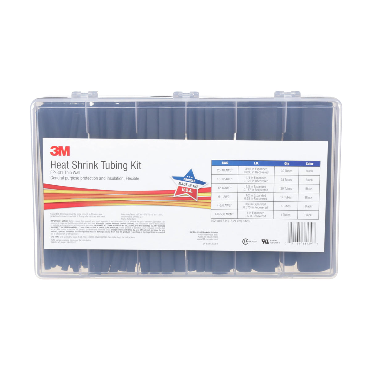 3M Heat Shrink Tubing FP-301 Black Kit