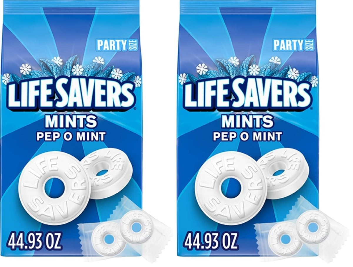 LIFE SAVERS Pep-O-Mint Breath Mint Bulk Hard Candy, Party Size, 44.93 oz Bag (Pack of 2)