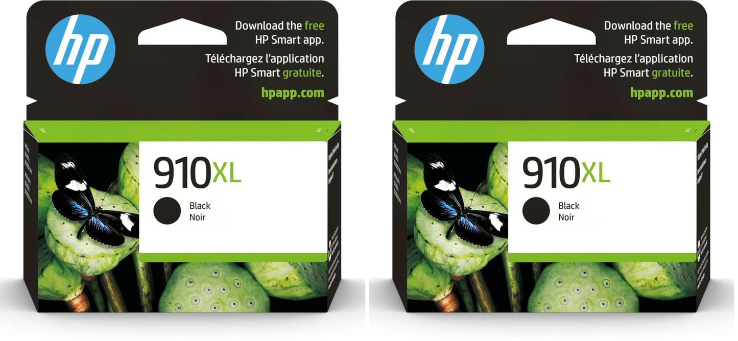 HP 910XL Black High-Yield Ink Cartridge | Works with OfficeJet 8010, 8020 Series, OfficeJet Pro 8020, 8030 Series | Eligible for Instant Ink | 3YL65AN (Pack of 2)