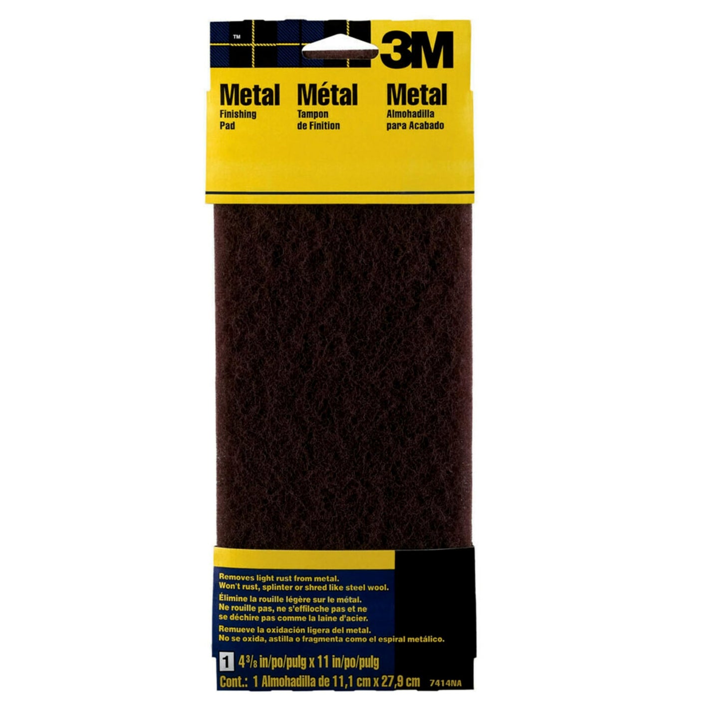 3M Hand Sanding Metal Finishing Pad, 4.375 in by 11 in, Maroon, Medium (7414NA)