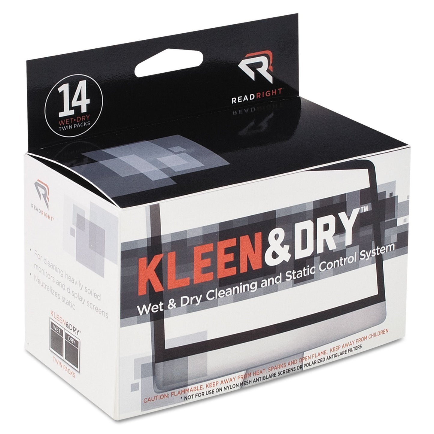 Read Right Kleen & Dry Screen Cleaner Wet Wipes, Cloth, 5 x 5, 14/Box