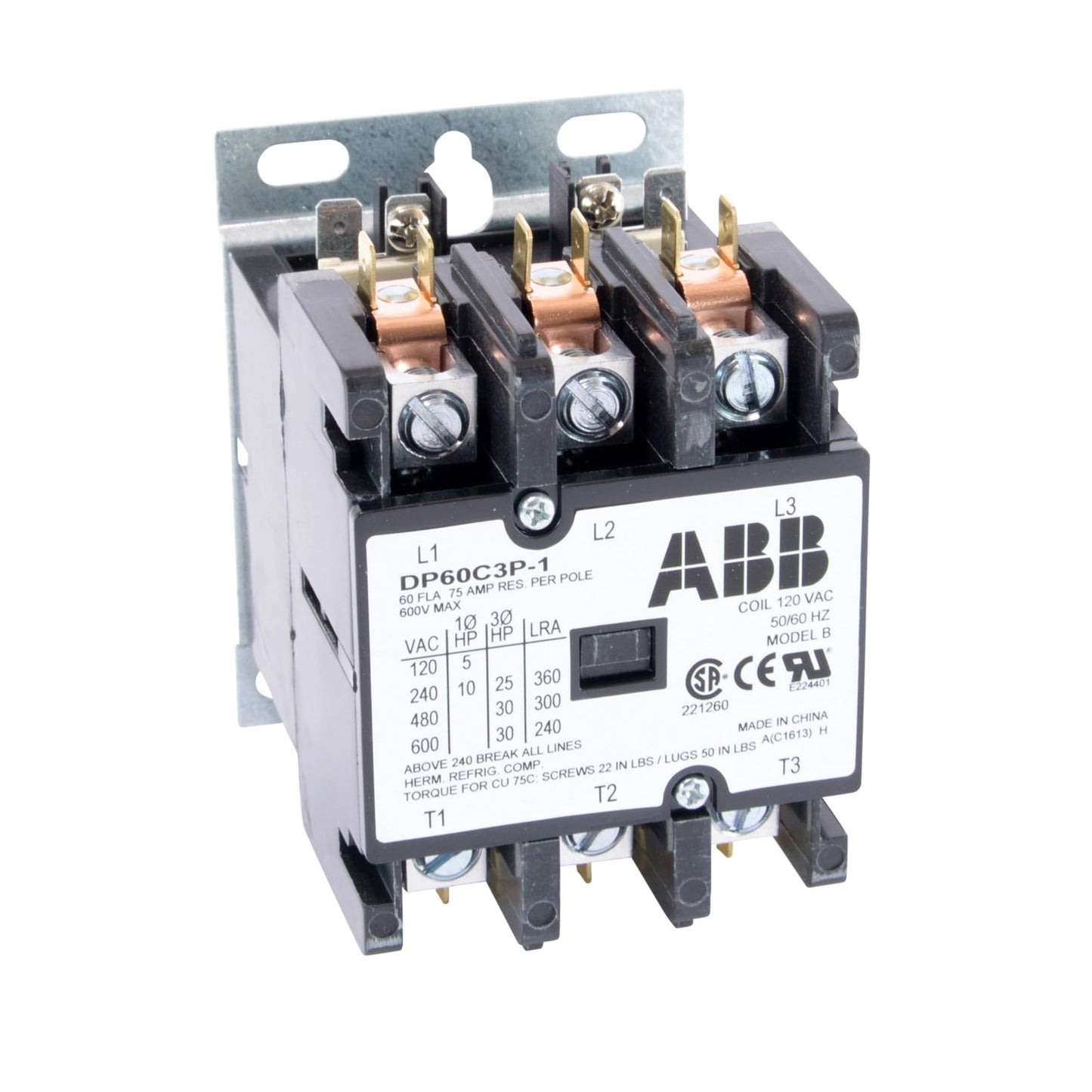 ABB DP60C3P-1 60A 3P Definite Purpose Contactor