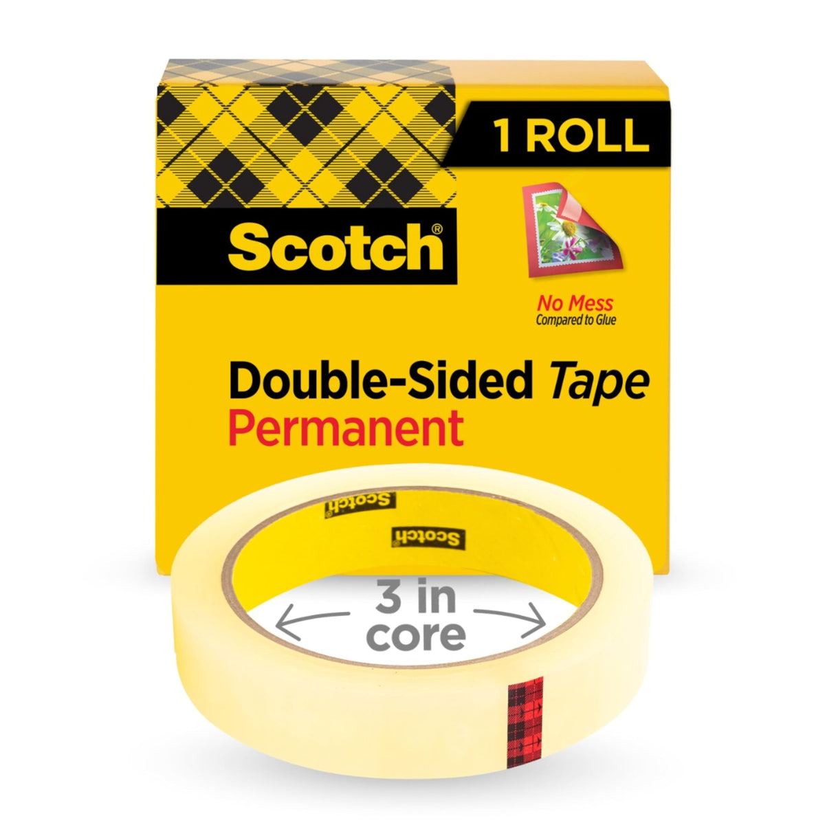 Scotch Double Sided Tape 665, 3/4 inch x 1296 inch (36 Yards) Permanent Adhesive, Photo-Safe Clear Tape for Scrapbooking, Crafts, Office and School Projects, No Mess Alternative to Glue, 1 Roll
