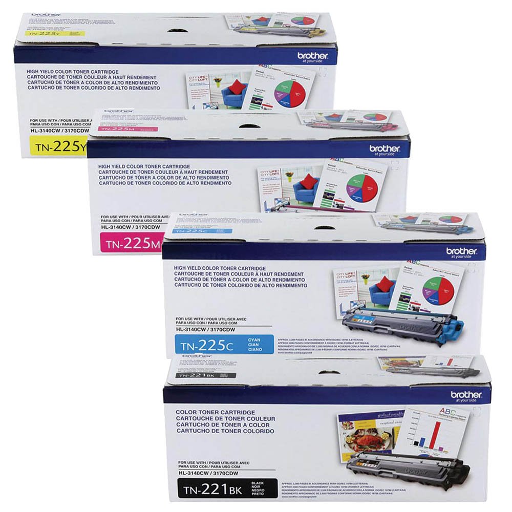 Brother TN-221 Standard Yield Black and TN-225 High Yield Color Toner -Cartridge Set