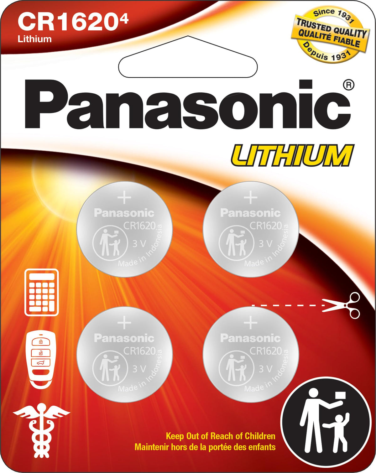 Panasonic CR1620 Lithium Coin Battery 4-Pack