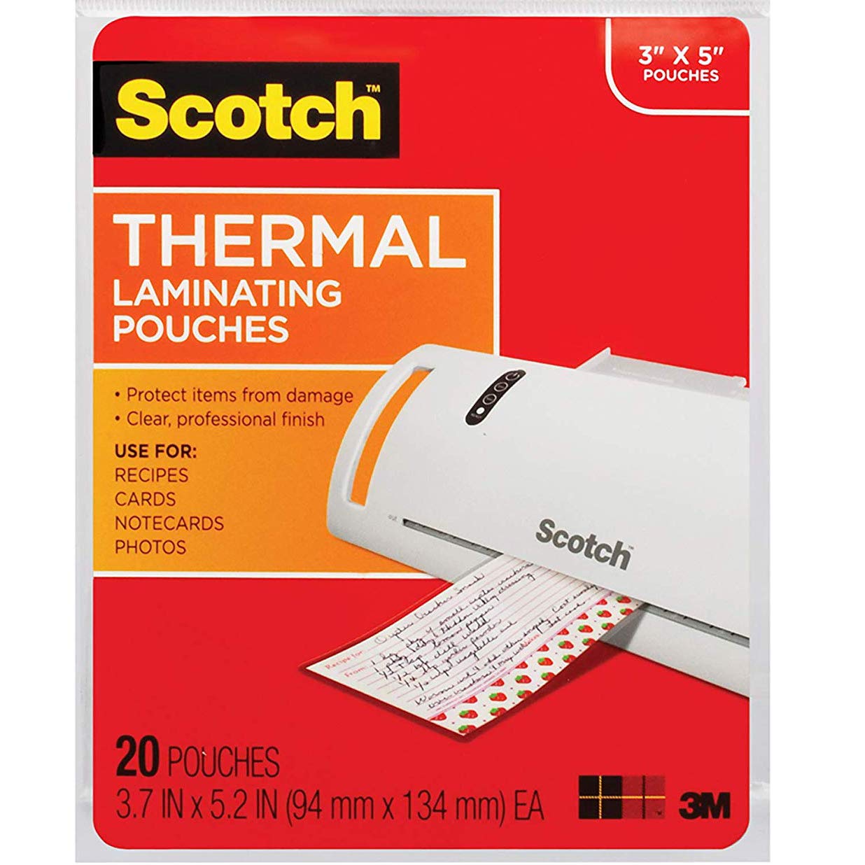 Scotch Tp590220 Index Card Size Thermal Laminating Pouches, 5 Mil, 5 3/8 X 3 3/4, 20/Pack