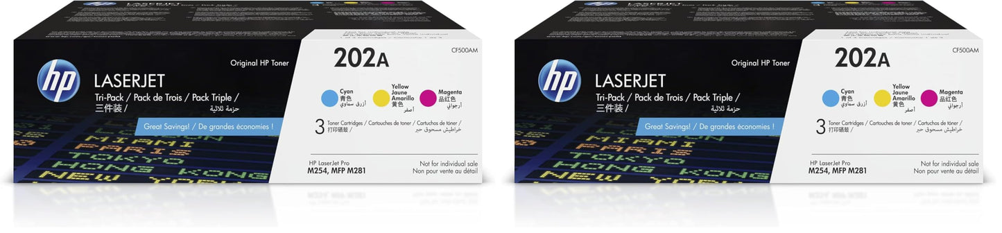 HP 202A Cyan,Magenta,Yellow Toner Cartridges Printers | Works with Color LaserJet Pro M254,Color LaserJet Pro MFP M281 Series | CF500AM,(Pack of 6)