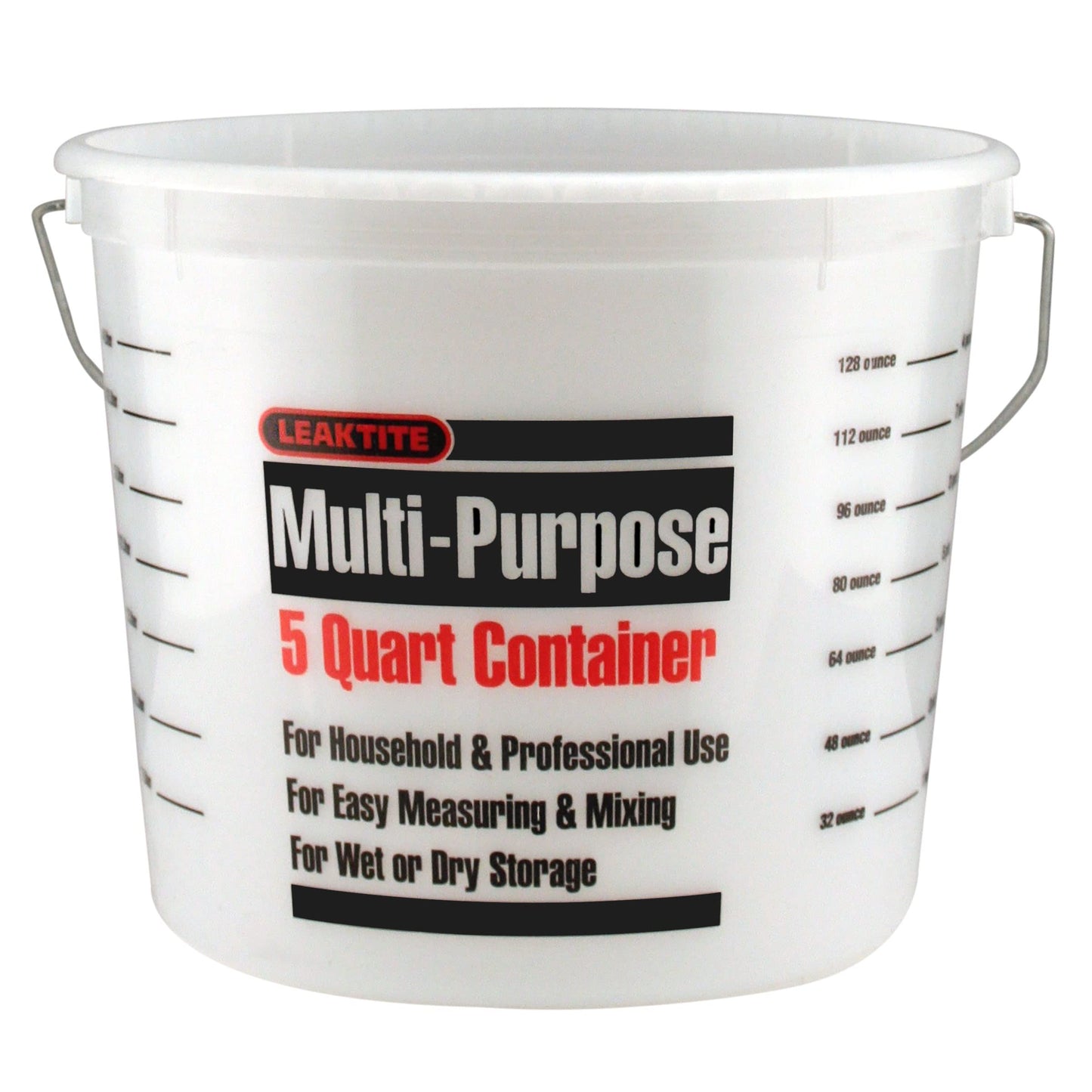 Leaktite 35054 L50CLR 5 Qt Clear Measure Plastic Pail w/Metal Ring