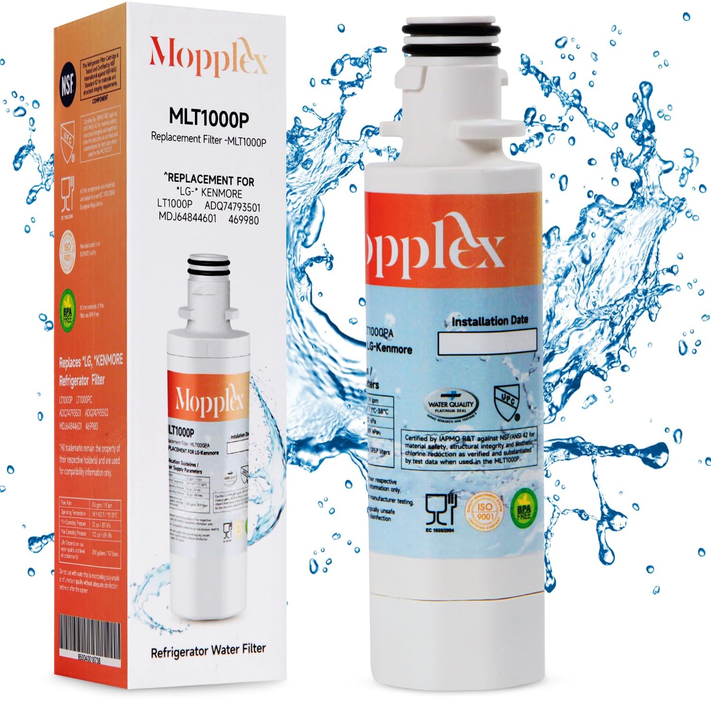 Mopplex MLT1000P Refrigerator Water Filter Replacement, Compatible With LG Refrigerator Water Filter, Fridge Water filter for Superior Purity, Easy Install, Ideal water Filter for Long Lasting Use