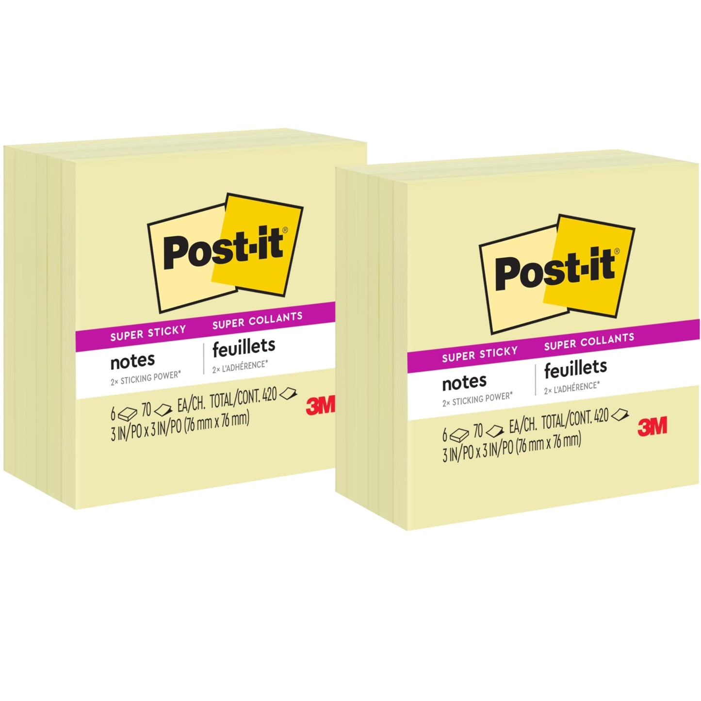 Post-it Super Sticky Notes, 12 Sticky Note Pads, 3 x 3 in., School Supplies, Office Products, Sticky Notes for Vertical Surfaces, Monitors, Walls and Windows, Canary Yellow, 840 Total