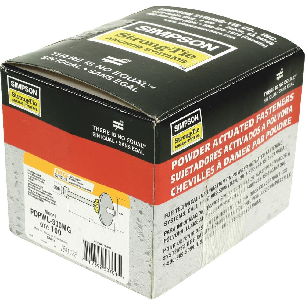 Simpson Strong Tie PDPAWL-287 2-7/8" Powder Actuated Drive Pins with 1" Washer - 100 per Box