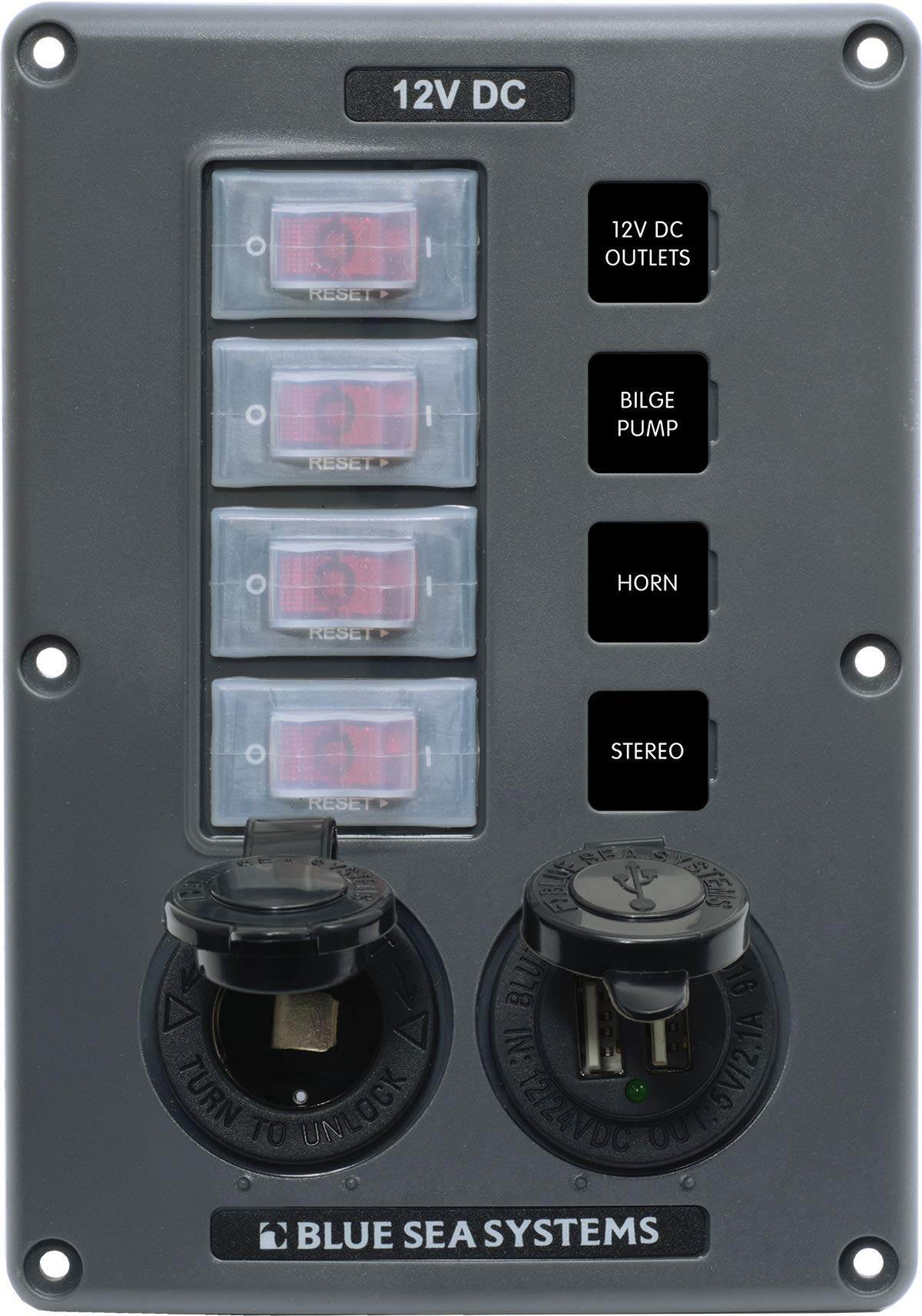 Blue Sea 4321 4-Position Switch Panel with 12V & USB