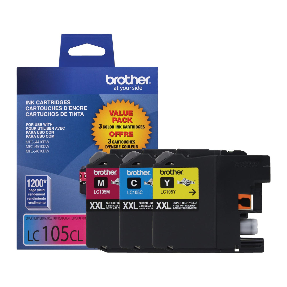 Brother LC1053PKS LC1053PKS Innobella Super High-Yield Ink, Cyan/Magenta/Yellow, 3/PK