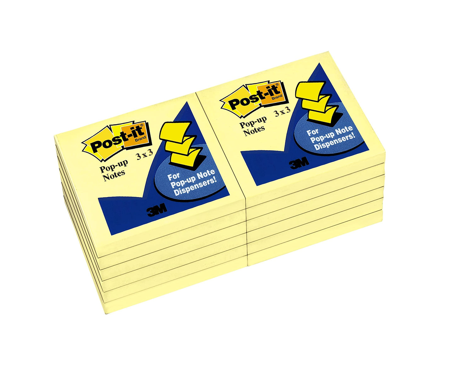 Post-it Pop-up Notes, 3 x 3 in, Canary Yellow, 12 Pads, 100 Sheets/Pad