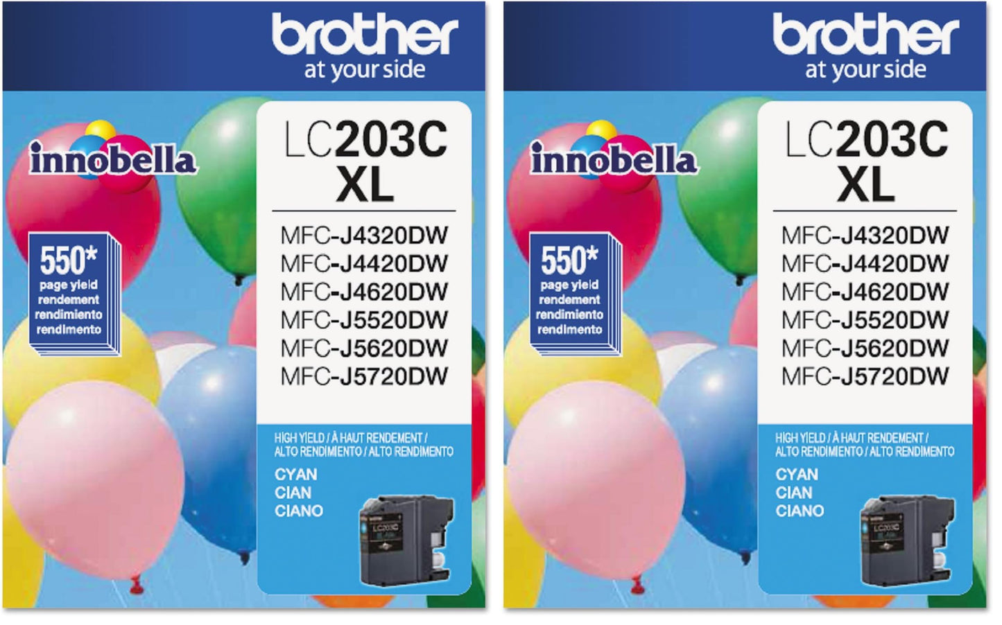 Brother LC203C High Yield Cyan Ink Cartridge 2-Pack
