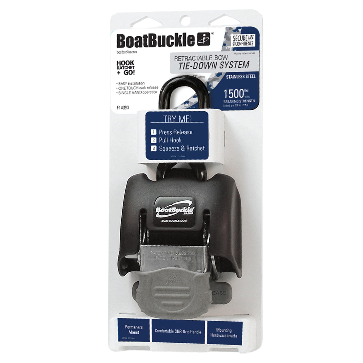 BoatBuckle G2 Retractable Bow Tie-Down 2" x 43" SS
