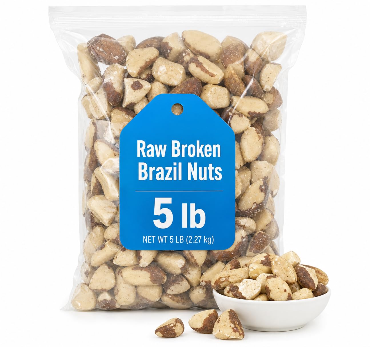 Raw Broken Brazil Nuts, 5 lb, Wild Harvested, Non-GMO, Kosher, Bulk Nuts