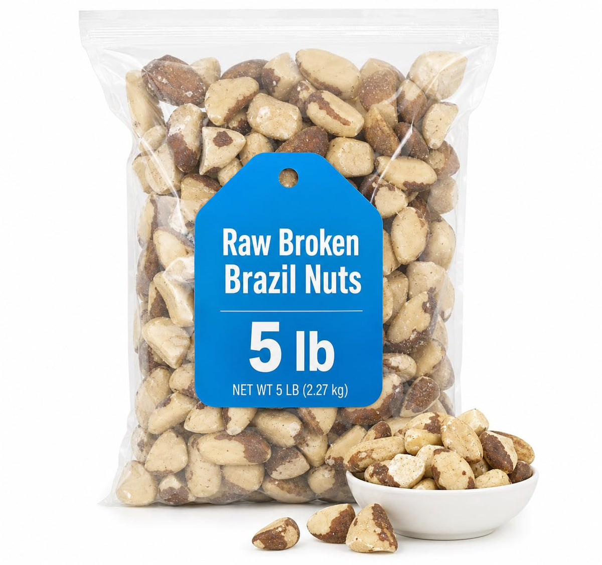 Raw Broken Brazil Nuts, 5 lb, Wild Harvested, Non-GMO, Kosher, Bulk Nuts
