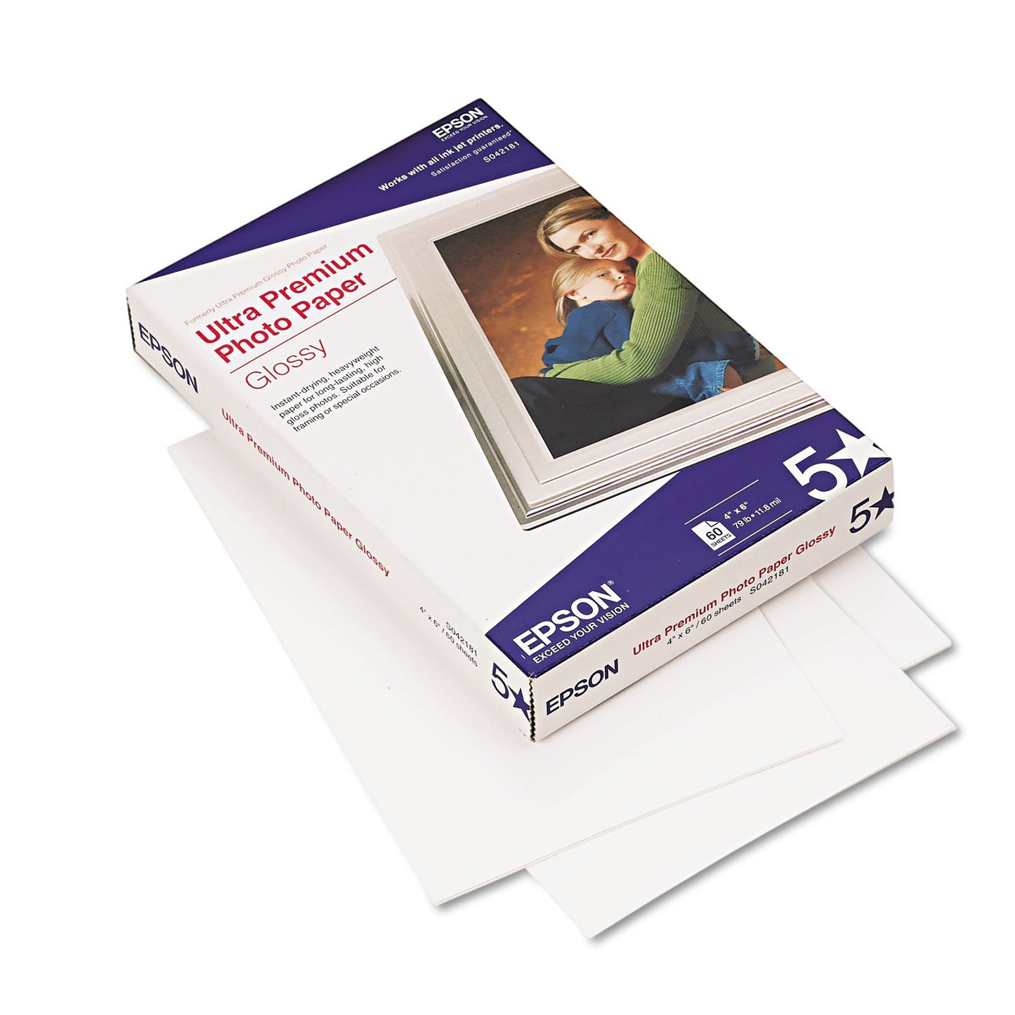 Epson Ultra Premium Photo Paper Glossy, 4" x 6", 60 Sheets/Pkg (S042181)