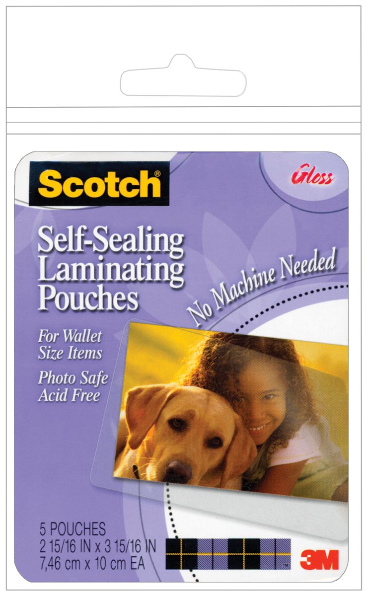 3M Scotch Self-Seal Laminating Pouches Wallet Size 5-Pack