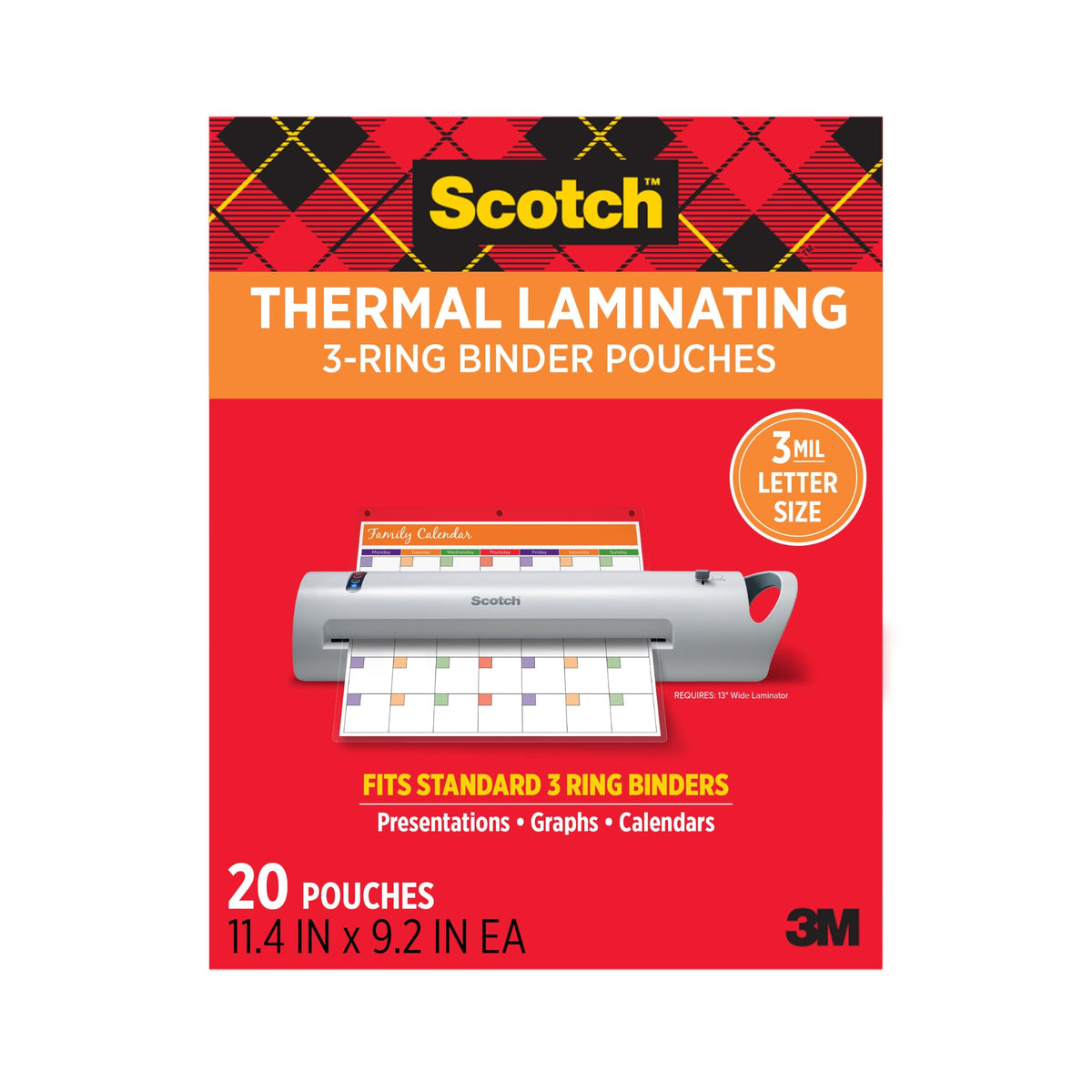3M Scotch Thermal Laminating Binder Pouches 8.5x11in 3 Mil