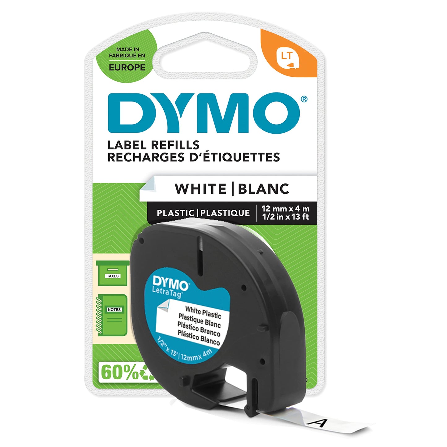DYMO LetraTag Plastic Tape 12mm x 4m S0721660