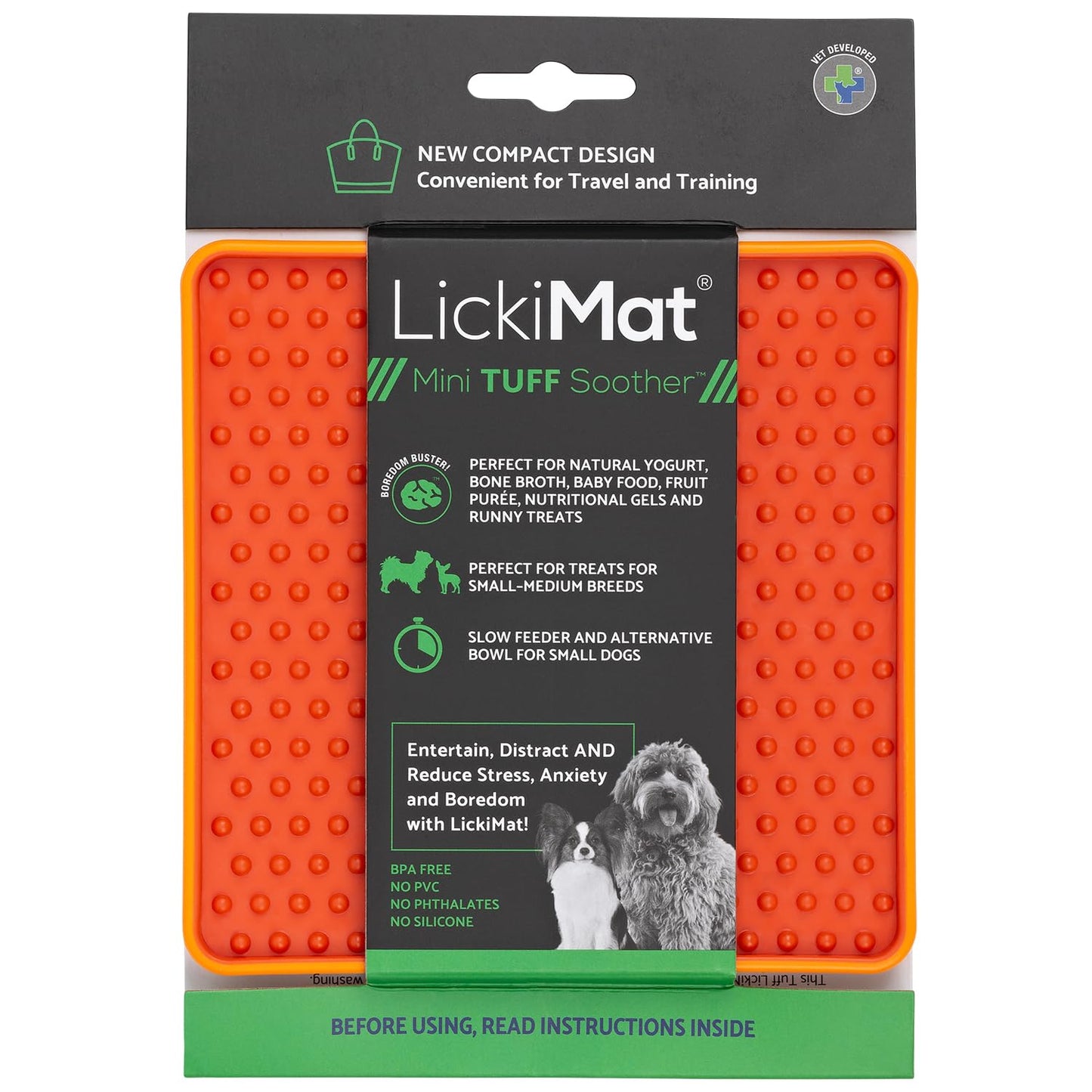 LickiMat TUFF Mini Modern Feeding Mat for Dogs – Durable Slow Feeder, Chew-Resistant Lick Pad for Anxiety Relief & Enrichment (Orange, Soother)