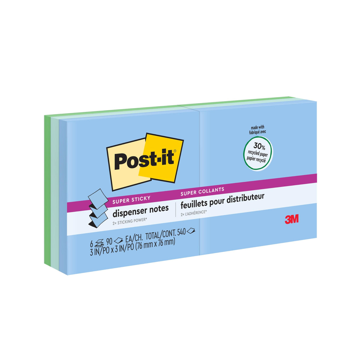 3M NOTES POPUP RECYCLD 3X3 6PK