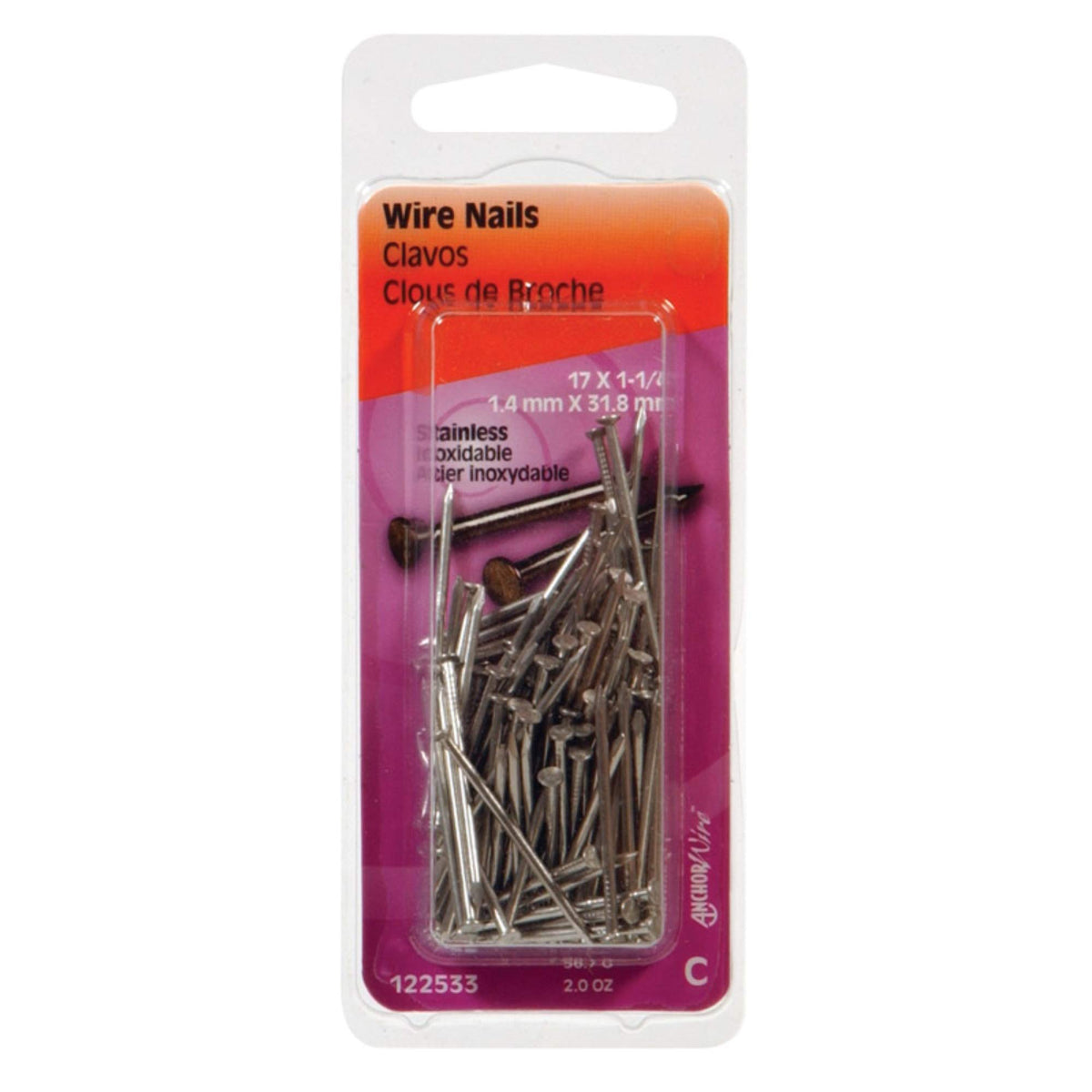 Hillman 122533 Stainless Steel Wire Nails 1-1/4" x 17GA