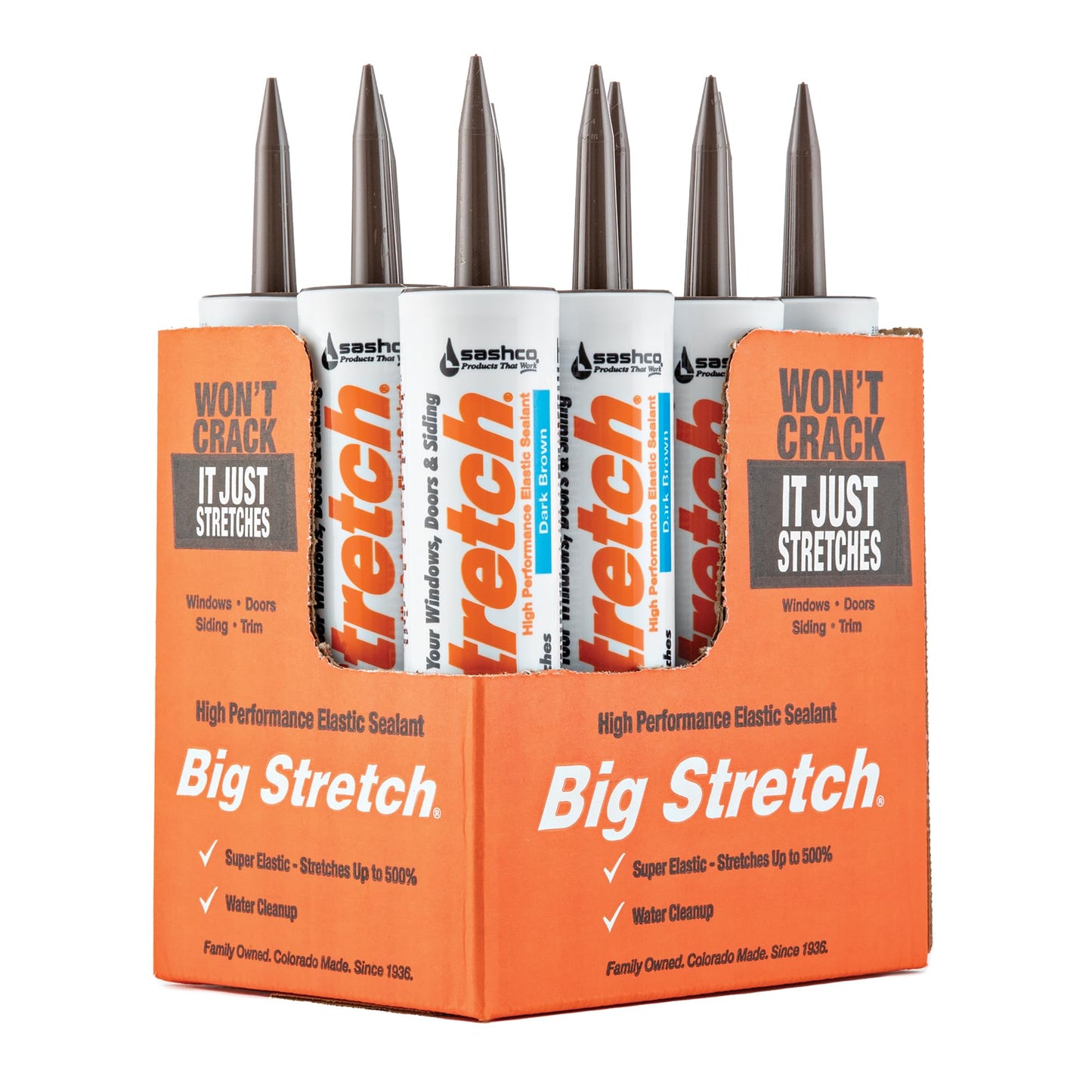 Sashco Big Stretch Acrylic Latex High Performance Caulking Sealant, 10.5 Ounce Cartridge, Dark Brown (Pack of 12)