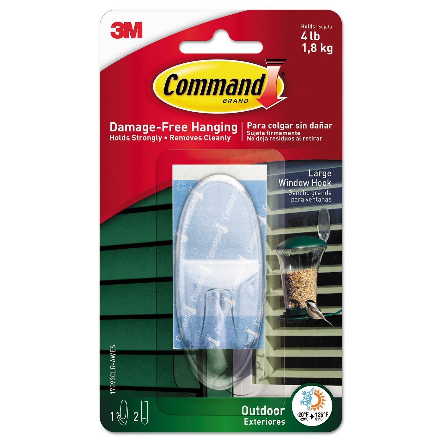 Command Large Clear Outdoor Plastic, Window Hook, 3 Piece (1 Hook, 2 Strips)