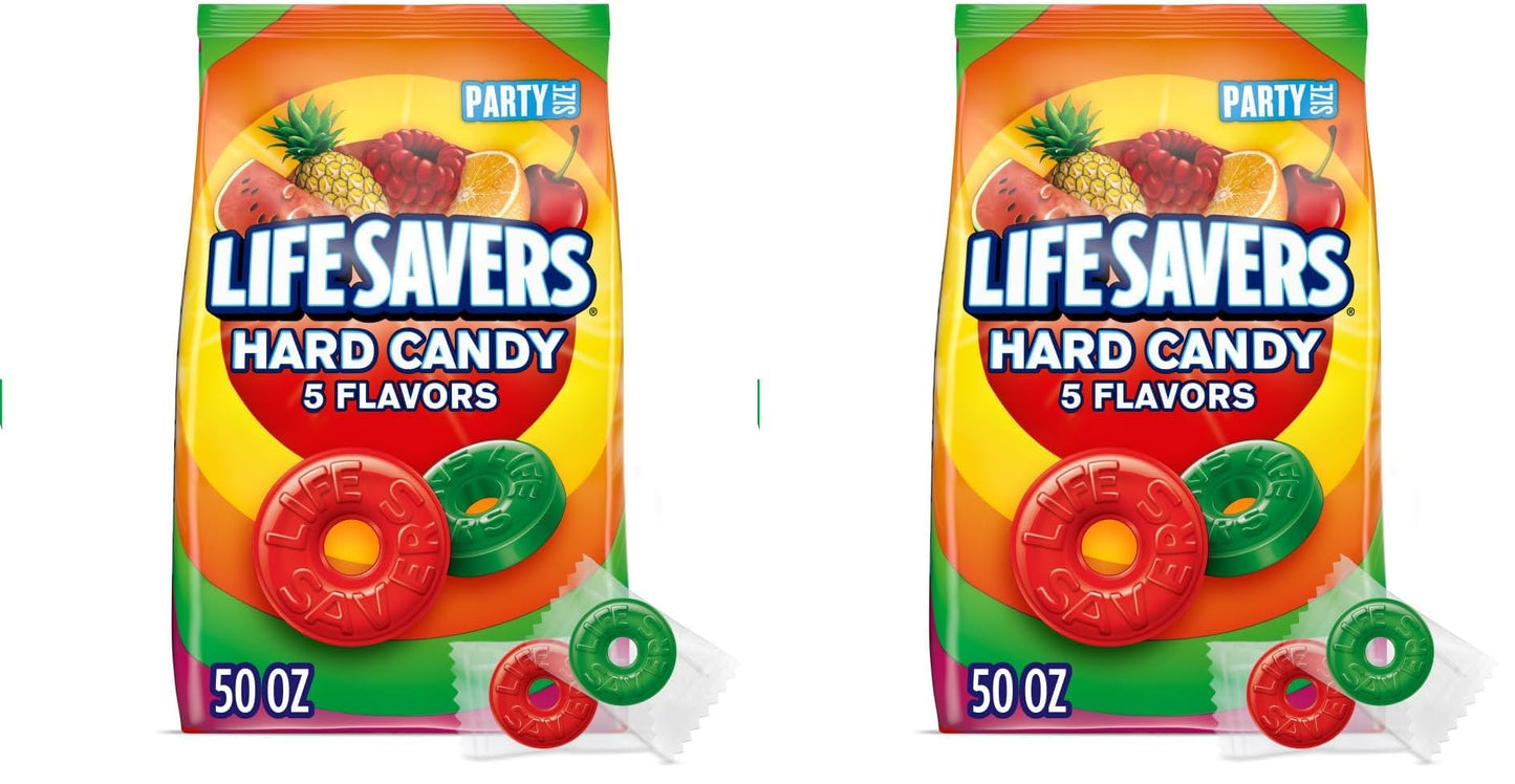 LIFE SAVERS Hard Candy Bag 5 Flavors, Hard Candy Individually Wrapped for Goodie Bags, Road Trips, Treats, Offices, Celebrations, 50-Ounce Party Size (Pack of 2)