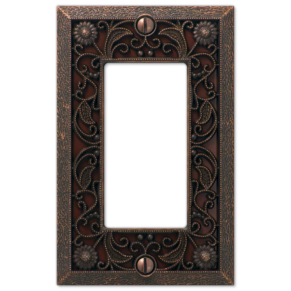 Amerelle 65RDB Filigree Wallplate, 1 Rocker, Cast Metal, Aged Bronze, 1-Pack