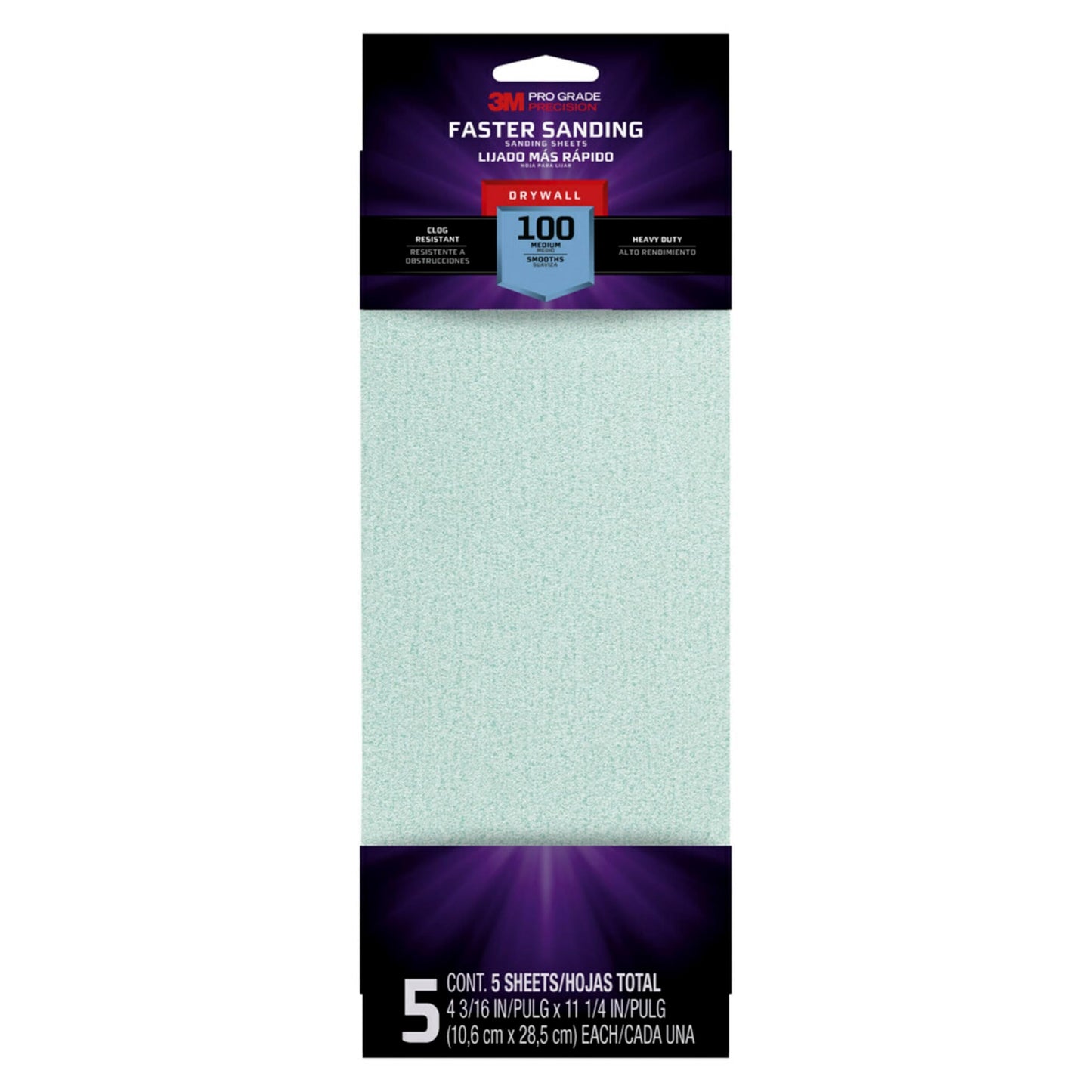 3M Pro Grade Precision Faster Sanding Drywall Sanding Sheets, 100 Grit, 4 3/16 inch x 11 1/4 inch, 5 Pack
