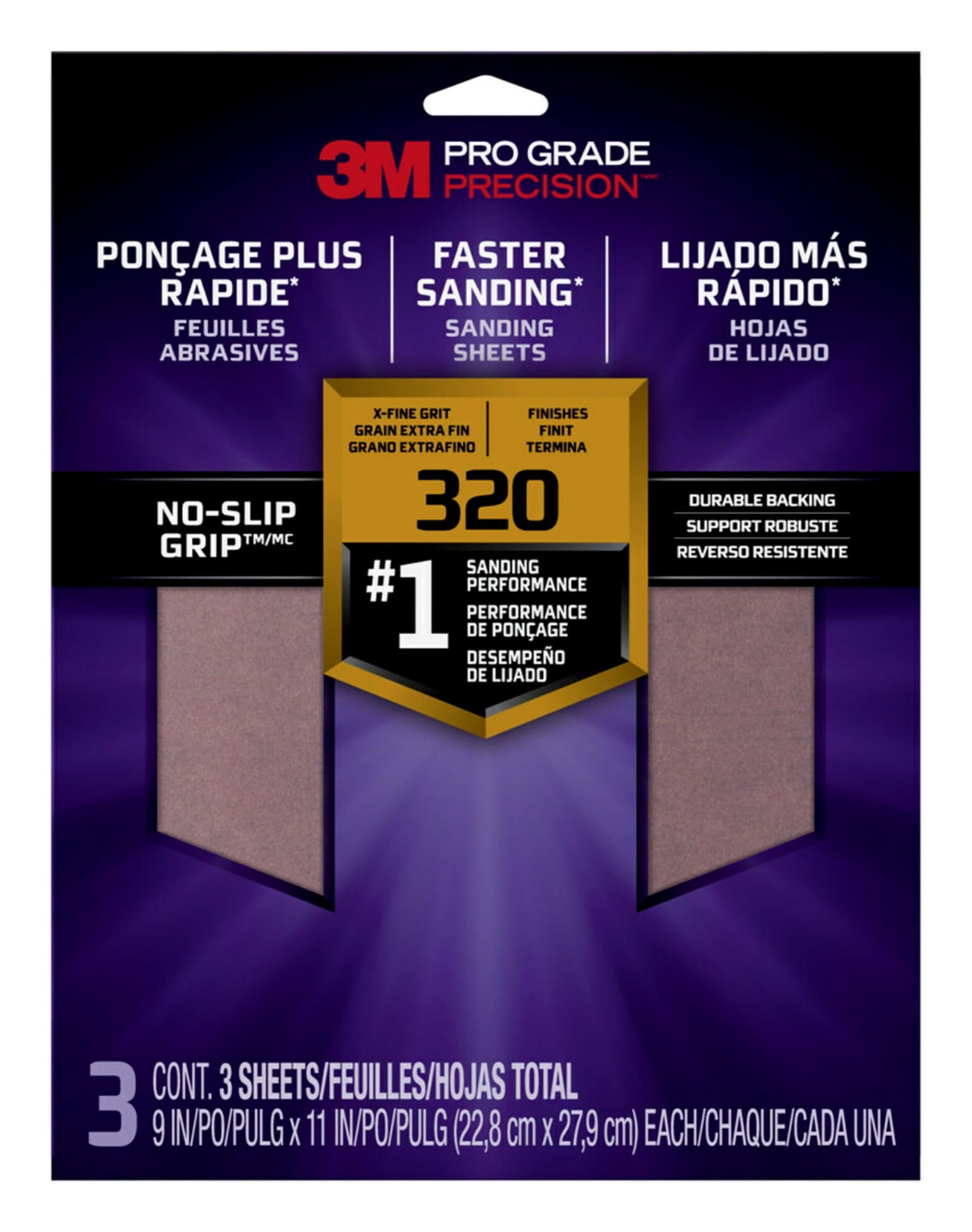 3M SandBlaster Advanced Sanding Sheets, 150 Grit, No-Slip Grip Backing, 9 x 11 Inch, 4 Sheets Pack (Wood, Metal, Drywall Sandpaper)