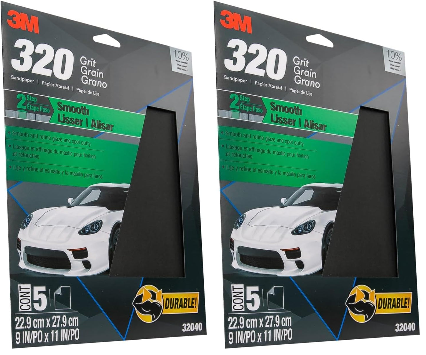 3M Wetordry Sandpaper, 320 Grit, 9 in x 11 in, 5 Sheets, Use for Wet and Dry Sanding, Longer Lasting Sandpaper, Great for Auto Body Repair, Smooth Finish, Waterproof Backing for Wet Sanding (32040)