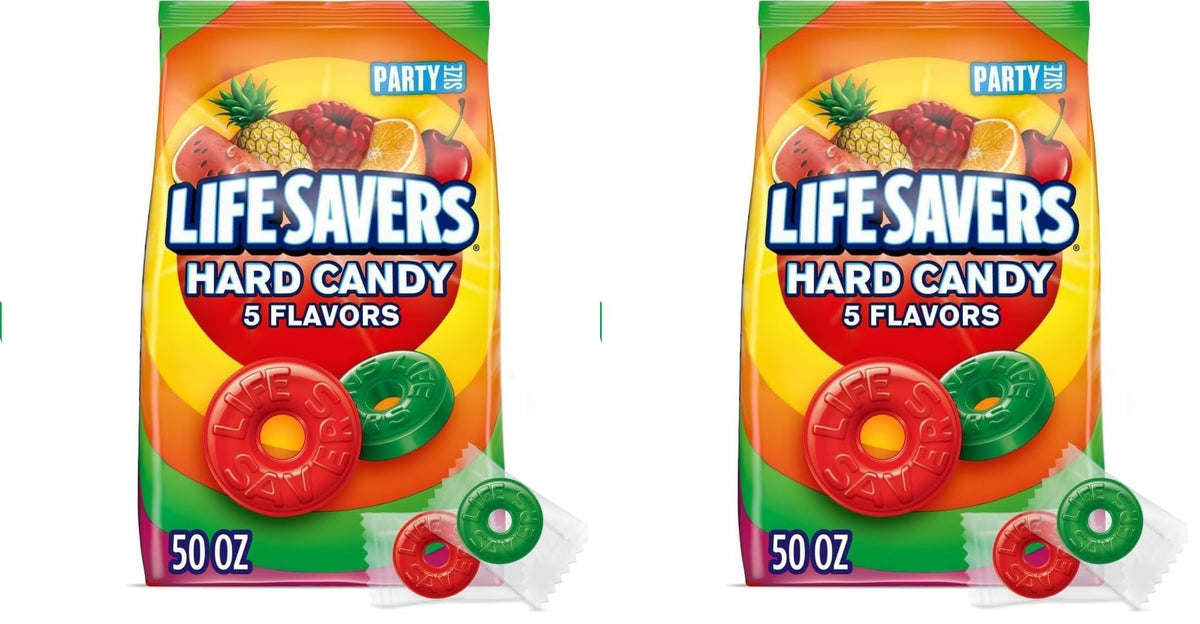 LIFE SAVERS Hard Candy Bag 5 Flavors, Hard Candy Individually Wrapped for Goodie Bags, Road Trips, Treats, Offices, Celebrations, 50-Ounce Party Size (Pack of 2)